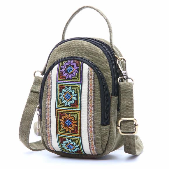Canvas Cell Phone Purse Crossbody Bag Embroidered Small Shoulder Bags ;) - Picture 1 of 8